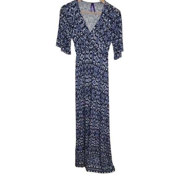 Seraphine Maternity Maxi Dress XS Blue White Floral V-Neck Short Sleeve Boho - Picture 2 of 8